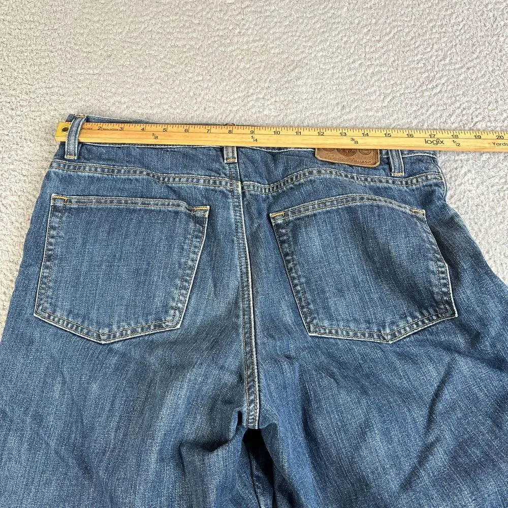 EDDIE BAUER Flannel Lined Jeans Mens 34x32 Blue Relaxed Red Plaid Outdoor Cowboy